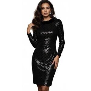 Black Long Sleeve Sequin Sheath Dress